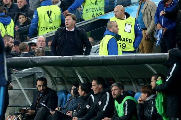 Trainer Ralph Hasenhuettl (RB Leipzig) hinter der Absperrung, Olympique Marseille vs. RB Leipzig, UEFA Europa League, Viertelfinale, Rueckspiel, Fussball, 12.04.2018, Marseille Copyright: xLanger Eibner-Pressefotox EP_HLR