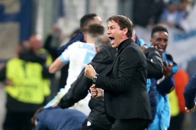 Trainer Rudi Garcia ( Olympique Marseille ) Jubel nach dem 5:2, Olympique Marseille vs. RB Leipzig, UEFA Europa League, Viertelfinale, Rueckspiel, Fussball, 12.04.2018, Marseille Copyright: xLanger Eibner-Pressefotox EP_HLR