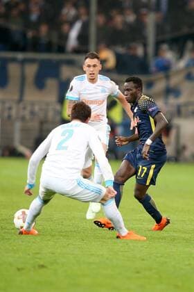 Hiroki Sakai ( Olympique Marseille 2 ) Bruma (RB Leipzig 17), Olympique Marseille vs. RB Leipzig, UEFA Europa League, Viertelfinale, Rueckspiel, Fussball, 12.04.2018, Marseille Copyright: xLanger Eibner-Pressefotox EP_HLR