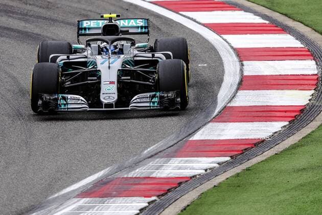 Finnish F1 driver Valtteri Bottas of Mercedes steers his car during a practice session for the 2018 Formula 1 Chinese Grand Prix at the Shanghai International Circuit in Shanghai, China, 13 April 2018. F1 drivers in full swing for Chinese Grand Prix in practice session  20180413_48178