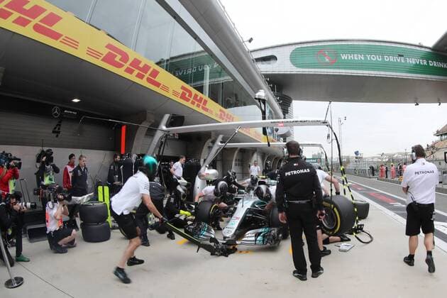 Finnish F1 driver Valtteri Bottas of Mercedes enters the pit during a practice session for the 2018 Formula 1 Chinese Grand Prix at the Shanghai International Circuit in Shanghai, China, 13 April 2018. F1 drivers in full swing for Chinese Grand Prix in practice session  20180413_69613