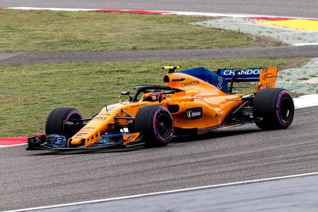 Belgian F1 driver Stoffel Vandoorne of McLaren steers his car during a practice session for the 2018 Formula 1 Chinese Grand Prix at the Shanghai International Circuit in Shanghai, China, 13 April 2018. F1 drivers in full swing for Chinese Grand Prix in practice session  pbu784429_02