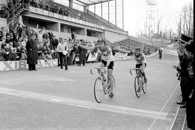 1969 - LIEGE, BELGIUM: Belgian cycling champion Eddy Merckx wins the Liege - Bastogne - Liege cycling race in 1969.  x13491872x