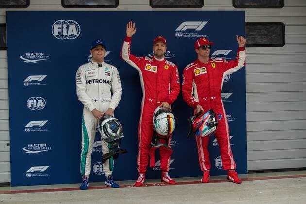 die ersten drei von links Valtteri Bottas (Mercedes AMG Petronas Formula One Team), Sebastian Vettel (Scuderia Ferrari) und Kimi Raikkoenen (Scuderia Ferrari), Grosser Preis von China 2018, Rennen, Motorsport, Formel 1, 14.04.2018, Shanghai Copyright: xIllman Eibner-Pressefotox EP_ANS
