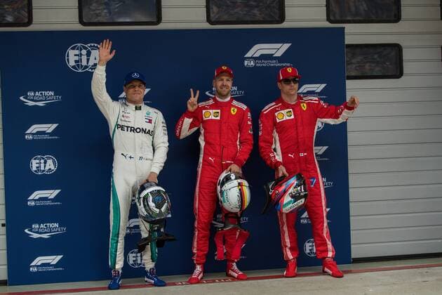 die ersten drei von links Valtteri Bottas (Mercedes AMG Petronas Formula One Team), Sebastian Vettel (Scuderia Ferrari) und Kimi Raikkoenen (Scuderia Ferrari), Grosser Preis von China 2018, Rennen, Motorsport, Formel 1, 14.04.2018, Shanghai Copyright: xIllman Eibner-Pressefotox EP_ANS