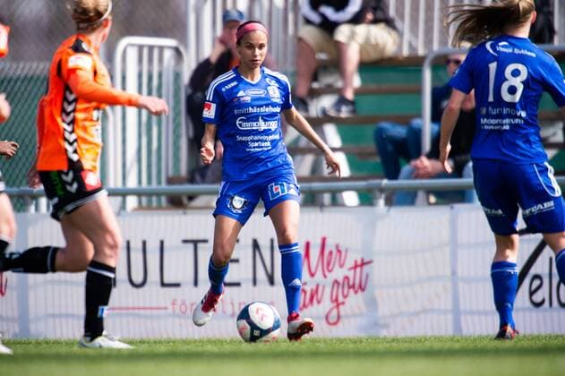 180414 Vittsjös Genessee Daughetee under fotbollsmatchen i Damallsvenskan mellan Vittsjö och Kristianstad den 14 april 2018 Kristianstad. Copyright: AvdoxBilkanovic BB180414AB052