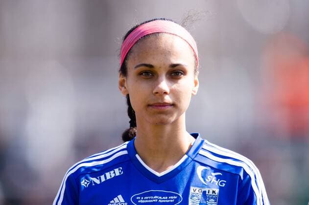 180414 Vittsjös Genessee Daughetee under fotbollsmatchen i Damallsvenskan mellan Vittsjö och Kristianstad den 14 april 2018 Kristianstad. Copyright: AvdoxBilkanovic BB180414AB059