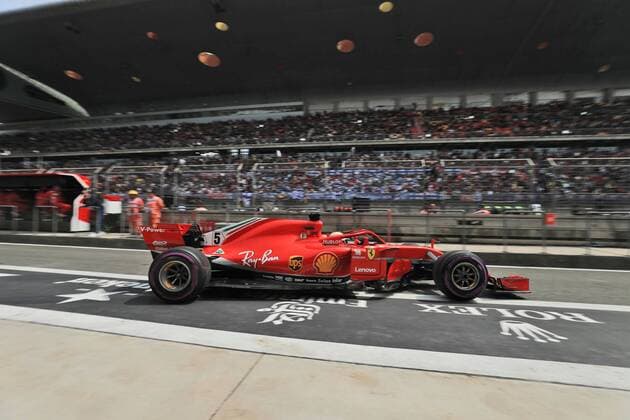 Sebastian Vettel (Scuderia Ferrari) faehrt auf die Strecke, Grosser Preis von China 2018, Rennen, Motorsport, Formel 1, 15.04.2018, Shanghai Copyright: xIllman Eibner-Pressefotox EP_ANS
