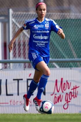 180414 Vittsjös Genessee Daughetee under fotbollsmatchen i Damallsvenskan mellan Vittsjö och Kristianstad den 14 april 2018 Kristianstad. Copyright: AvdoxBilkanovic BB180414AB085