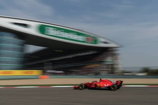 Sebastian Vettel (Scuderia Ferrari) mit seinem Auto auf der Strecke, Grosser Preis von China 2018, Rennen, Motorsport, Formel 1, 15.04.2018, Shanghai Copyright: xIllman Eibner-Pressefotox EP_ANS