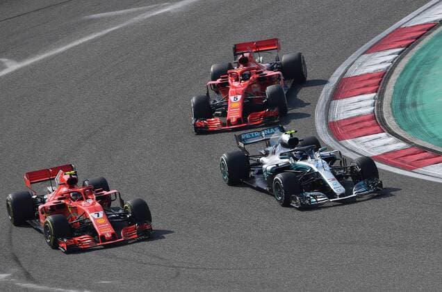 Kimi Raiikkoenen, Sebastian Vettel, Scuderia Ferrari, Valtteri Bottas; Mercedes Grand Prix, formula 1 GP, China in Shanghai, 15.04.2018 Photo:mspb Jerry Andre Kimi Raiikkoenen, Sebastian Vettel, Valtteri Bottas; Formel 1 GP, China 2018