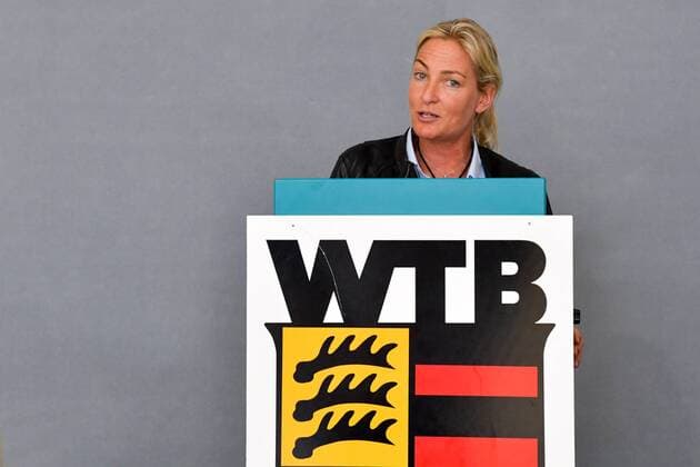 Festakt Wuerttembergischer Tennisbund zur Renovierung des Bundesstuetzpunkts 16.04.2018 Festakt, Wuerttembergischer Tennisbund WTB, zur Renovierung und Sanierung, Barbara Rittner, Chef-Trainerin des Deutschen Tennisbunds DTB FOTO: TOM BLOCH