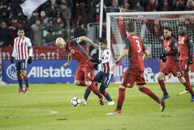 April 17, 2018 - Toronto, Ontario, Canada - Toronto FC Vs Club Deportivo Guadalajara (CHIVAS) for the game CONCACAF Champions League Final at BMO Field 2-1 score to to advance to the Semifinals. Goals from ALAN PULIDO, RODOLFO PIZARRO and JONATHAN OSORIO TORONTO FC vs CD GUADALAJARA - CONCACAF Champions League Final 2018 - ZUMAm154 20180417_zap_m154_039 Copyright: xAngelxMarchinix