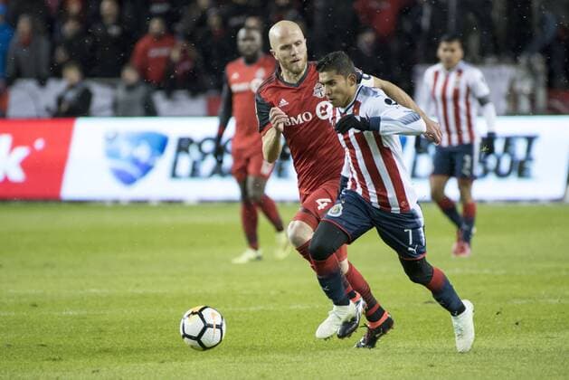 April 17, 2018 - Toronto, Ontario, Canada - Toronto FC Vs Club Deportivo Guadalajara (CHIVAS) for the game CONCACAF Champions League Final at BMO Field 2-1 score to to advance to the Semifinals. Goals from ALAN PULIDO, RODOLFO PIZARRO and JONATHAN OSORIO TORONTO FC vs CD GUADALAJARA - CONCACAF Champions League Final 2018 - ZUMAm154 20180417_zap_m154_055 Copyright: xAngelxMarchinix
