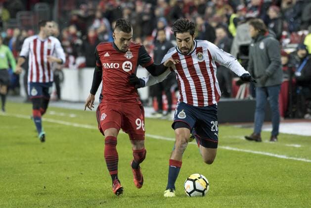 April 17, 2018 - Toronto, Ontario, Canada - Toronto FC Vs Club Deportivo Guadalajara (CHIVAS) for the game CONCACAF Champions League Final at BMO Field 2-1 score to to advance to the Semifinals. Goals from ALAN PULIDO, RODOLFO PIZARRO and JONATHAN OSORIO TORONTO FC vs CD GUADALAJARA - CONCACAF Champions League Final 2018 - ZUMAm154 20180417_zap_m154_064 Copyright: xAngelxMarchinix