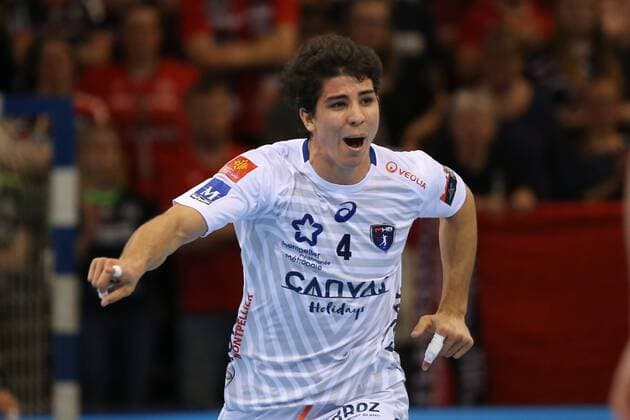 SG Flensburg-Handewitt - Montpellier HB, EHF Champions League; Flensburg, 18.04.18 Flensburg, 18.04.18, Handball, VELUX EHF Champions League, Saison 2017 2018, Viertelfinal, SG Flensburg-Handewitt - Montpellier HB : Jubel Torjubel bei Diego Simonet (Montpellier HB, 04)