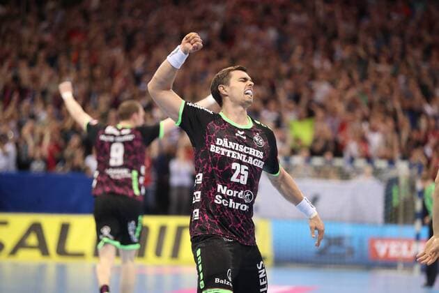 Jubel Torjubel bei Rasmus Lauge Schmidt (SG Flensburg-Handewitt, 25) Flensburg Schleswig-Holstein Deutschland Flens-Arena Copyright: xAgentur54Gradx xSpeedphotosx