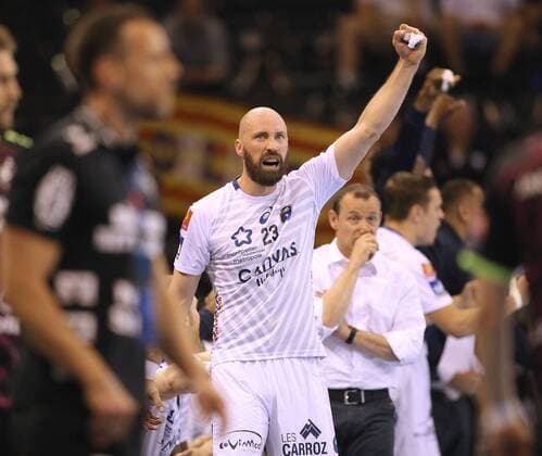 Foto : Torjubel bei Montpellier , Vid Kavticnik Handball Herren am 18.04.2018 Champions - League SG Flensburg - Montpellier