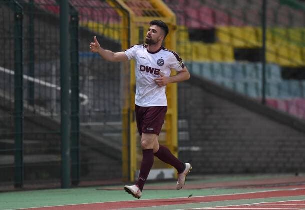 Fussball, Herren, Saison 2017 2018, Halbfinale im Berliner Pilsner-Pokal, BFC Dynamo - Tennis Borussia, David Kamm Al-Azzawe (BFC Dynamo), Jubel nach Tor zum 1:0, 18.04. 2018, Copyright: xMatthiasxKochx