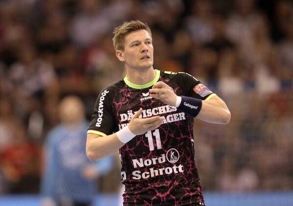 Foto : skeptische Miene bei Lasse Svan ( Flensburg ) Handball Herren am 18.04.2018 Champions - League SG Flensburg - Montpellier