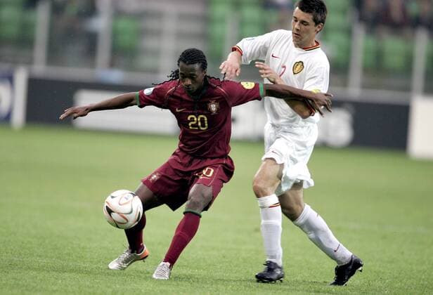 - GRONINGEN, THE NETHERLANDS: Belgium s Sepp De Roover (R) and Portugal s Yannick Djalo (L) fight for the ball during the first game of UEFA under 21 soccer European Championship EM Europameisterschaft game of group A, Portugal vs Belgium, Sunday 10 June 2007 in Groningen, Netherlands.