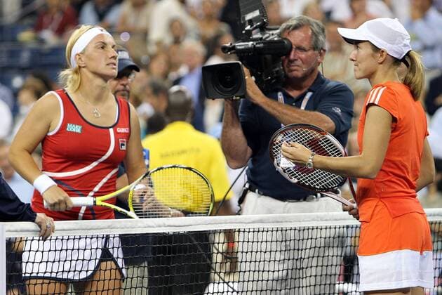 - NEW YORK, USA: (L-R) Russian Svetlana Kuznetsova and Belgian winner Justine Henin pictured after the US Open Women s final at the USTA National Tennis Center in Flushing Meadows, New York, 08 September 2007. It s the 7th Grand Slam title that she won in her carreer and it is the second time that she won the US Open. Henin won with 6-1,6-3. PHILIPPExBUISSIN  x7390122x
