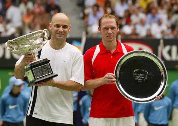 26 01 2003 - MELBOURNE (Aus): Australian Open 2003 Andre AGASSI - Rainer SCHUETTLER Pict: REPORTERS PhilippexBuissin  x1158440x