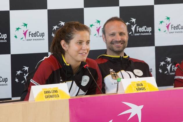Tennis Fed Cup Auslosung Deutschland, Stuttgart, 20.04.2018, Tennis, Fed Cup Auslosung Rathaus Stuttgart: Julia Görges und Jens Gerlach.