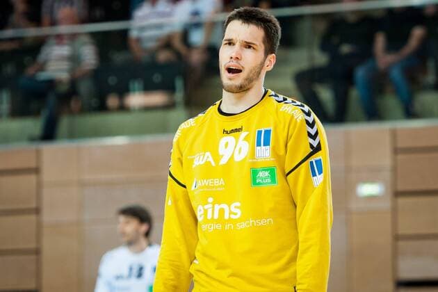 Torwart Erik Töpfer (Nr.96, Aue) guckt unglücklich HC Rhein Vikings vs. EHV Aue, Handball, 2. Bundesliga, 20.04.18 Düsseldorf NRW Deutschland Castello