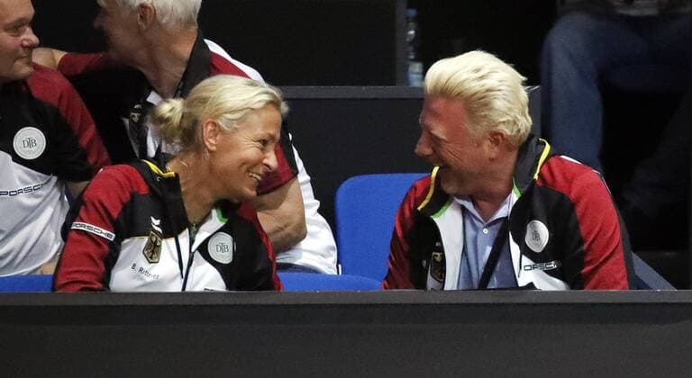 Tennis Fed Cup 2018 Deutschland - Tschechien Deutschland, Stuttgart, 21.04.2018, Tennis, Fed Cup 2018, Deutschland - Tschechien: v.l. Barbara Rittner, Boris Becker.