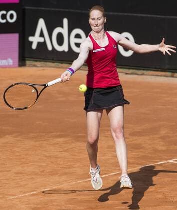 Belgian Alison Van Uytvanck pictured in action during a tennis game between Italian Sara Errani WTA Tennis Damen 91) and Belgian Alison Van Uytvanck (WTA 50), the second rubber of this weekend s Fed Cup World Group Play Off meeting between Italy and Belgium in Genoa, Italy, Saturday 21 April 2018. LAURIExDIEFFEMBACQ  x05333324x