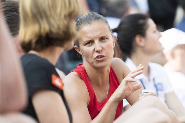 Belgian Kirsten Flipkens pictured during a tennis game between Italian Sara Errani WTA Tennis Damen 91) and Belgian Alison Van Uytvanck (WTA 50), the second rubber of this weekend s Fed Cup World Group Play Off meeting between Italy and Belgium in Genoa, Italy, Saturday 21 April 2018. LAURIExDIEFFEMBACQ  x05333329x