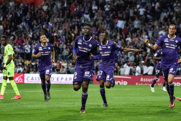 Joie But Yaya Sanogo (tfc) FOOTBALL : Toulouse vs Angers - 34eme Journee de L1 - Toulouse - 21 04 2018 ThierryBreton Panoramic 
