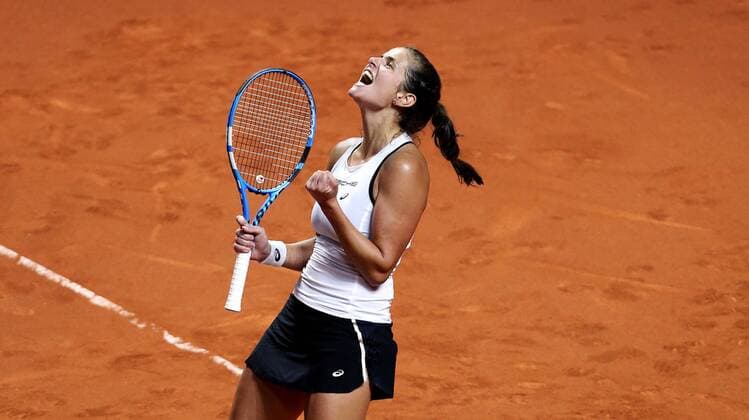 BAU 22.04.2018 Stuttgart Tennis Fed Cup GER vs. CZE, Schlussjubel von Julia Görges (GER) nach ihrem Sieg