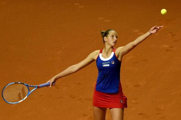 Karolina Pilskova (CZE). Deutschland, Stuttgart: Tennis, FedCup, Weltgruppe Halbfinale: Deutschland vs Tschechien am 22.04.2018, Porsche-Arena.