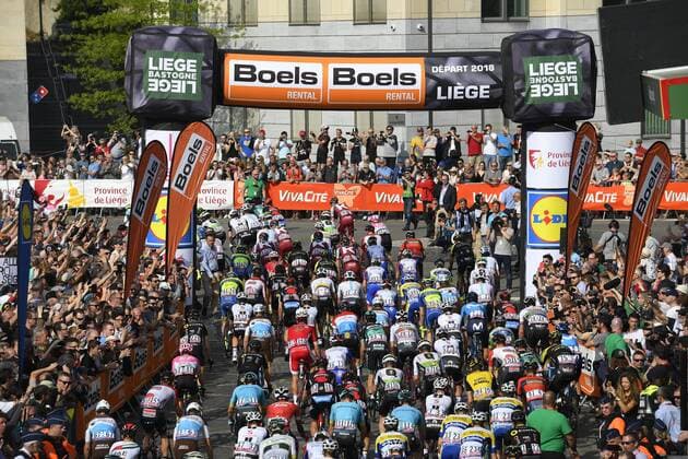 ANS, BELGIUM - APRIL 22 : Illustration picture at the start of the 104th edition of Ardennes Classics cycling race Liege Bastogne Liege with start in Liege and finish in Ans on April 22, 2018 in Ans, Belgium, 22 04 18 CYCLISME : Liege Bastogne Liege 2018 Cycling Race - 22 04 2018 PHOTONEWS PANORAMIC 