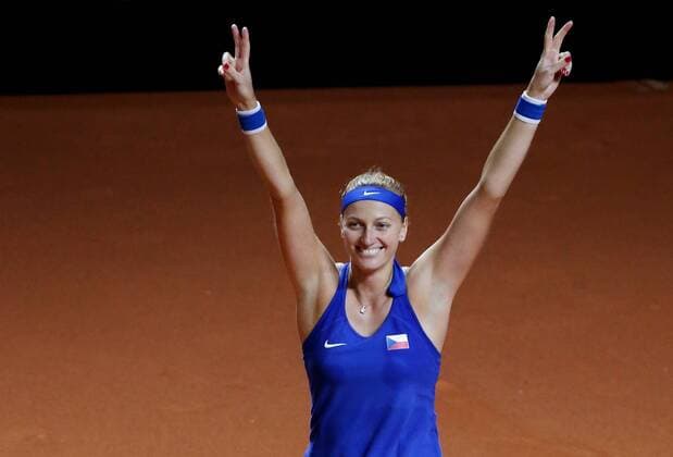 BAU 22.04.2018 Stuttgart Tennis Fed Cup GER vs. CZE, Schlussjubel von Petra Kvitova (CZE)