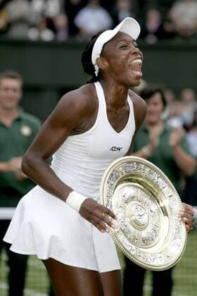 BRU102 - - WIMBLEDON, UNITED KINGDOM : US Venus Williams looks delighted after defeating Lindsay Davenport in their final match of the Wimbledon Tennis Open, Saturday 02 July 2005, at the All England Lawn Tennis Club. DIDIER MOSSIAT DIDIERxMOSSIOAT  x3128031x