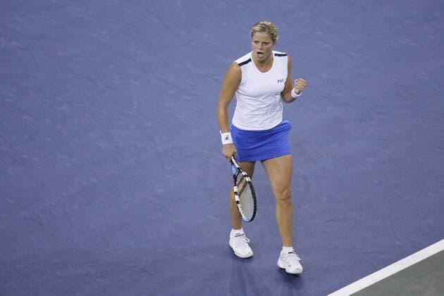 Tennis, US Open Damen Finale 2005, Kim Clijsters - Mary Pierce BRU389 - - NEW YORK, UNITED STATES: Kim Clijsters reacts during the women s final at the 2005 US Open Tennis Tournament at the US Tennis Center in Flushing Meadows, New York Saturday 10 September 2005. Clijsters defeated Mary Pierce 6-3, 6-1. PHILIPPExBUISSIN  x3369187x