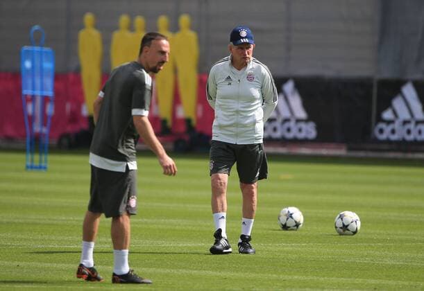 2018, CL, FCB Abschlusstraining,Saebenerstrasse Muenchen, Fussball, im Bild: Franck Ribery (FCB) und FCB Trainer Jupp Heynckes (FCB)