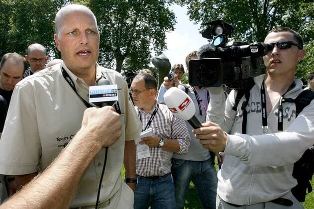 20060630 - STRASBOURG, FRANCE: T-Mobile sports director , Danish Bjarne Riis answers an interview one day before the official start of the 93rd Tour de France cycling race, Friday 30 June 2006, in Strasbourg. Ullrich has been suspended by his team T-Mobile on doping suspicion. BENOITxDOPPAGNE  x4548782x