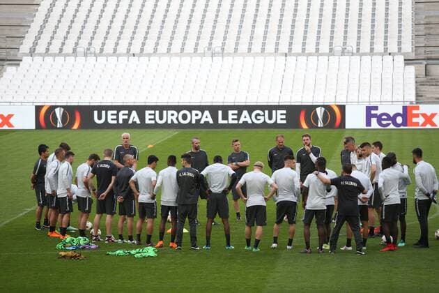 SOCCER - EL, Marseille vs RBS MARSEILLE,FRANCE,25.APR.18 - SOCCER - UEFA Europa League, semifinal, Olympique de Marseille vs Red Bull Salzburg, training. Image shows the team of RBS. GEPAxpictures xMathiasxMandl