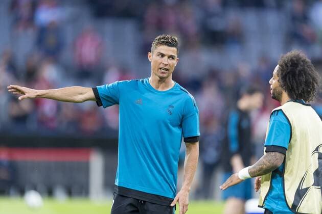 GER, UEFA CL, FC Bayern Muenchen (GER) vs Real Madrid (ESP) 25.04.2018, Allianz Arena, Muenchen, GER, UEFA CL, FC Bayern Muenchen (GER) vs Real Madrid (ESP), Halbfinale, im Bild Cristiano Ronaldo (Real 7) mit Marcelo (Real 12)
