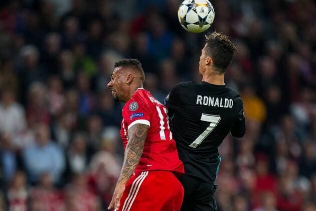 25.04.2018 MONACHIUM, PILKA NOZNA (FOOTBALL), UEFA LIGA MISTRZOW (UEFA CHAMPIONS LEAGUE), SEZON 2017 2018 , 1 4 FINAL (QUARTER-FINALS) MECZ FC BAYERN MONACHIUM - REAL MADRYT (FC BAYERN MUNCHEN - REAL MADRID) NZ CRISTIANO RONALDO JEROME BOATENG FOTO LUKASZ SKWIOT CYFRASPORT NEWSPIX.PL --- Newspix.pl FRANCE OUT!  20180425CSLS0039