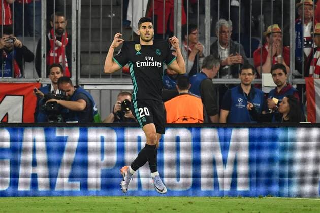 25.04.2018, xjhx, Fussball Champions League, FC Bayern Muenchen - Real Madrid, emspor, v.l. Torjubel, Goal celebration, celebrate the goal zum 1:2 durch Marco Asensio (Real Madrid) Muenchen