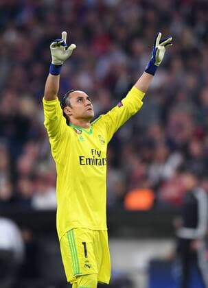 FUSSBALL CHAMPIONS LEAGUE SAISON 2017 2018 HALBFINALE HINSPIEL FC Bayern Muenchen - Real Madrid 25.04.2018 Torwart Keylor Navas (Real Madrid) jubelt nach dem Tor zum 1:1 Muenchen
