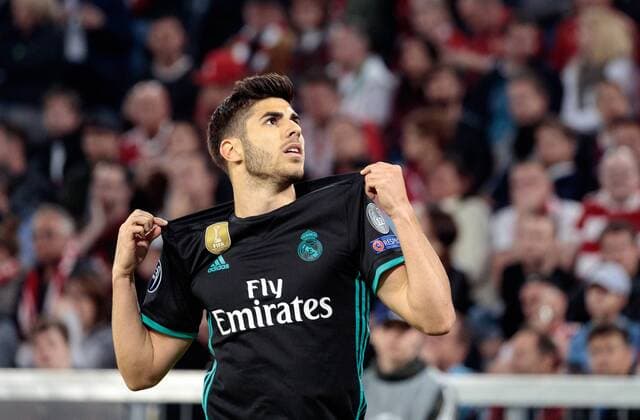 25.04.2018, Allianz Arena, Muenchen , GER, UEFA CL, FC Bayern Muenchen vs Real Madrid, Halbfinale, Hinspiel, im Bild Marco Asensio ( Real Madrid) feiert seinen Treffer zum 1:2 during the UEFA Champions League Semifinal, 1st leg match between FC Bayern Muenchen and Real Madrid at the Allianz Arena in Muenchen , Germany on 2018 04 25. M?nchen