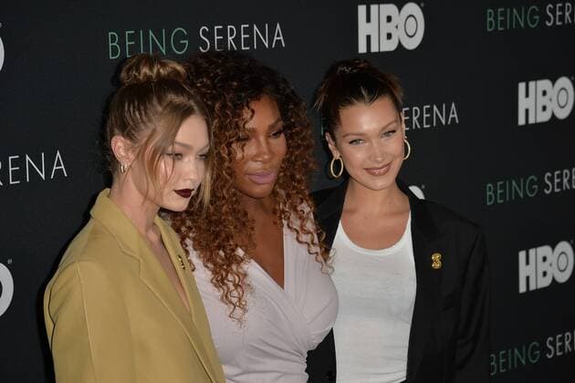 April 25, 2018 - New York, NY, USA - April 25, 2018 New York City..Gigi Hadid, Serena Williams and Bella Hadid attending the premiere of HBO presents Being Serena Her Story, Her Words at Time Warner Center on April 25, 2018 in New York City. Being Serena Her Story, Her Words, 042518  - ZUMAny1_ 20180425_zaf_ny1_263 Copyright: xKristinxCallahanx