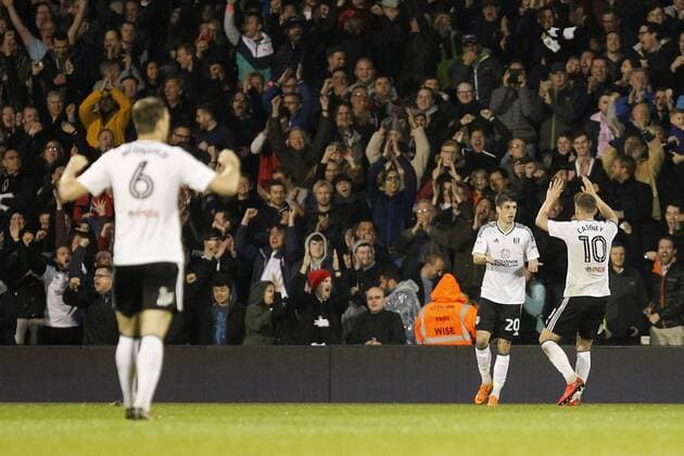 GOAL - Lucas Piazon of Fulham scores during the EFL Sky Bet Championship match between Fulham and Sunderland at Craven Cottage, London, England on 27 April 2018. Copyright: xCarltonxMyriex 19810005
