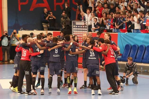 Joie des joueurs du PSG suite a leur qualification pour les playoffs HANDBALL : PSG Vs KIELCE - Champions League - 28 04 2018 MichaelBaucher Panoramic 
